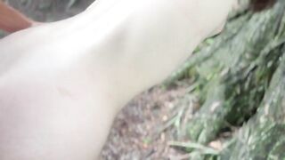 户外野战漂亮眼镜美眉吃鸡啪啪皮肤白皙鲍鱼粉嫩小穴抠的淫水哗哗撅着大白屁屁被无套内射